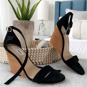 Steve Madden Mary Black Suede Wedge Sandals